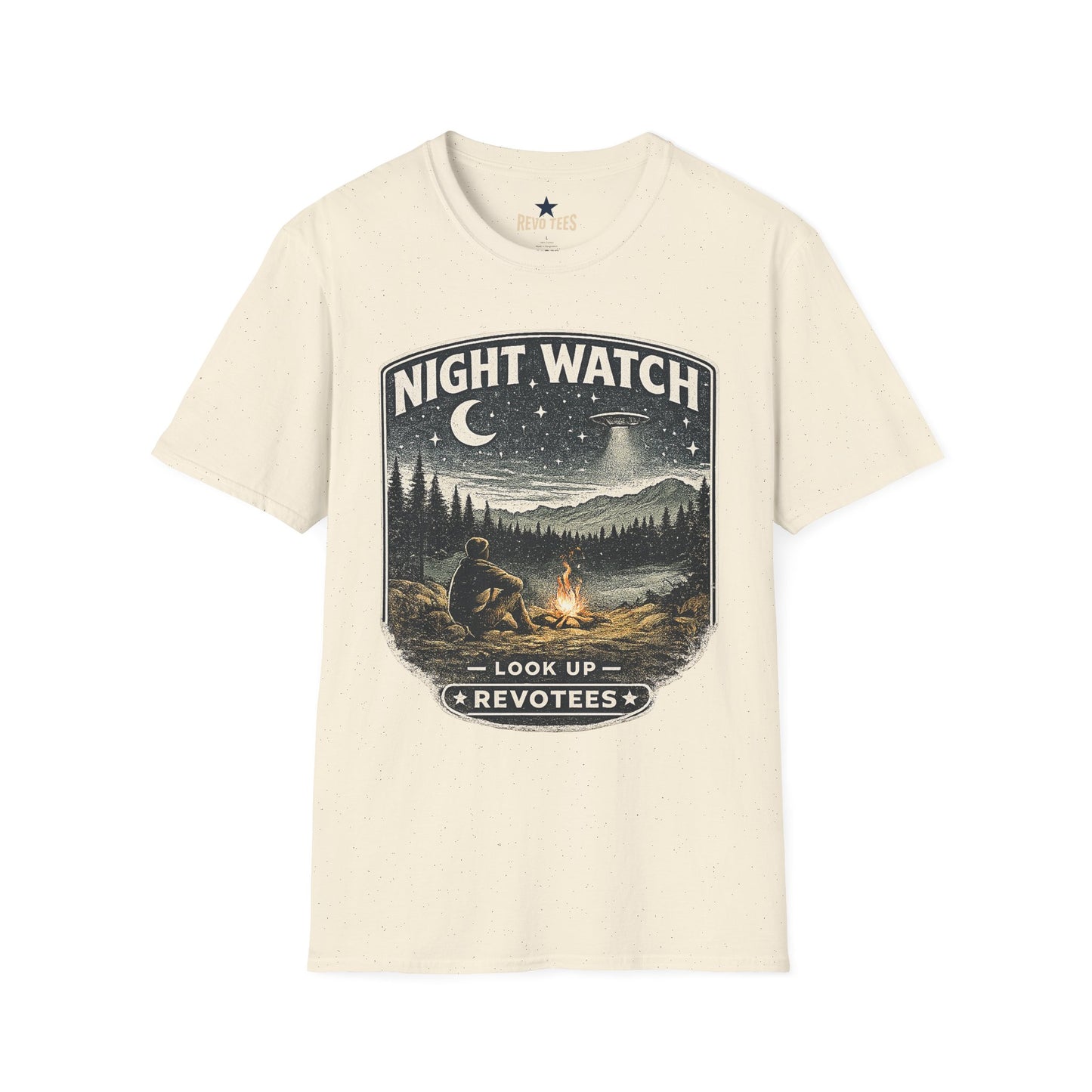 REVOTEES Night Watch T-Shirt — Vintage UFO Camping Graphic Tee ("Look Up")