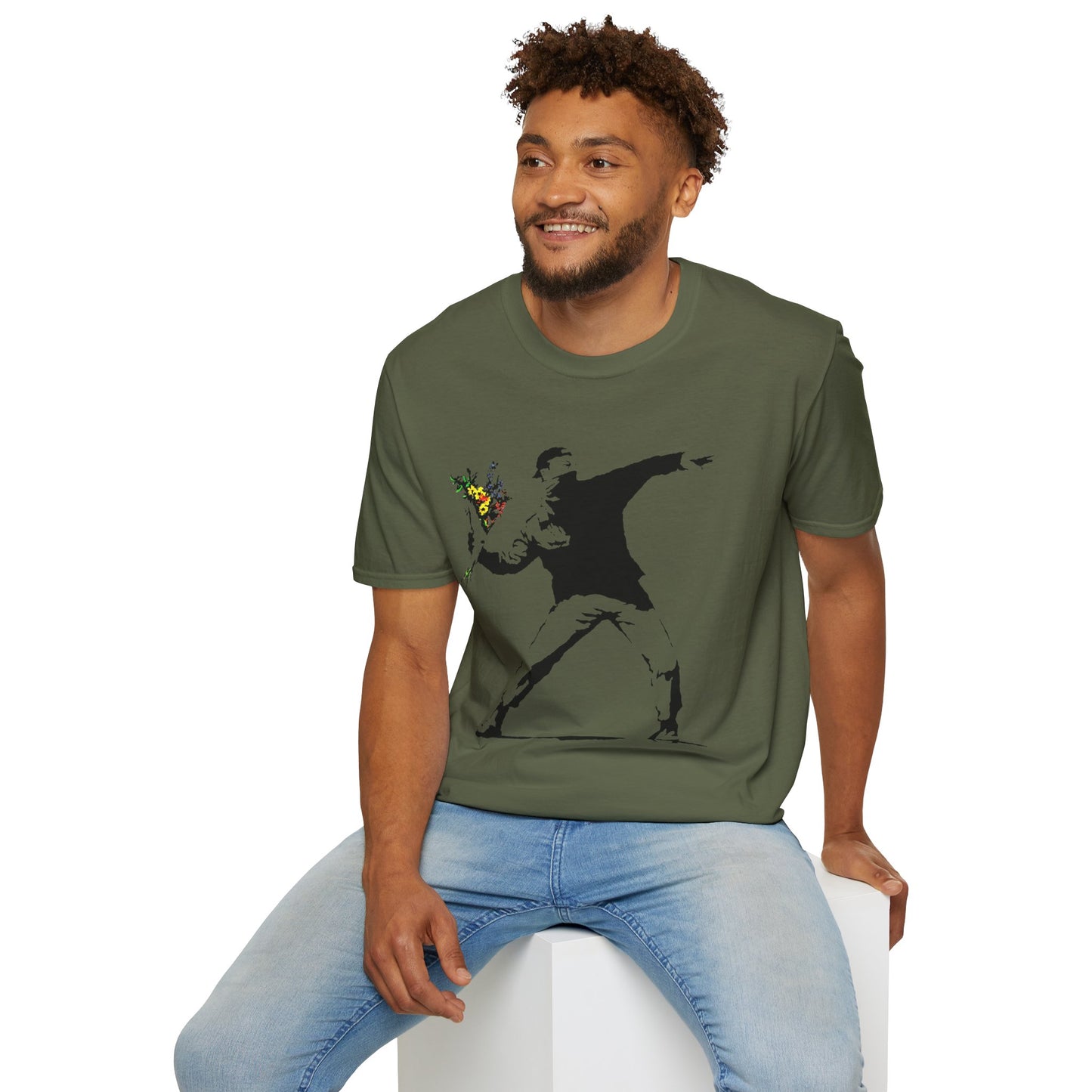 Banksy-Style Flower Bomber T-Shirt — Street Art Protest Graphic Tee