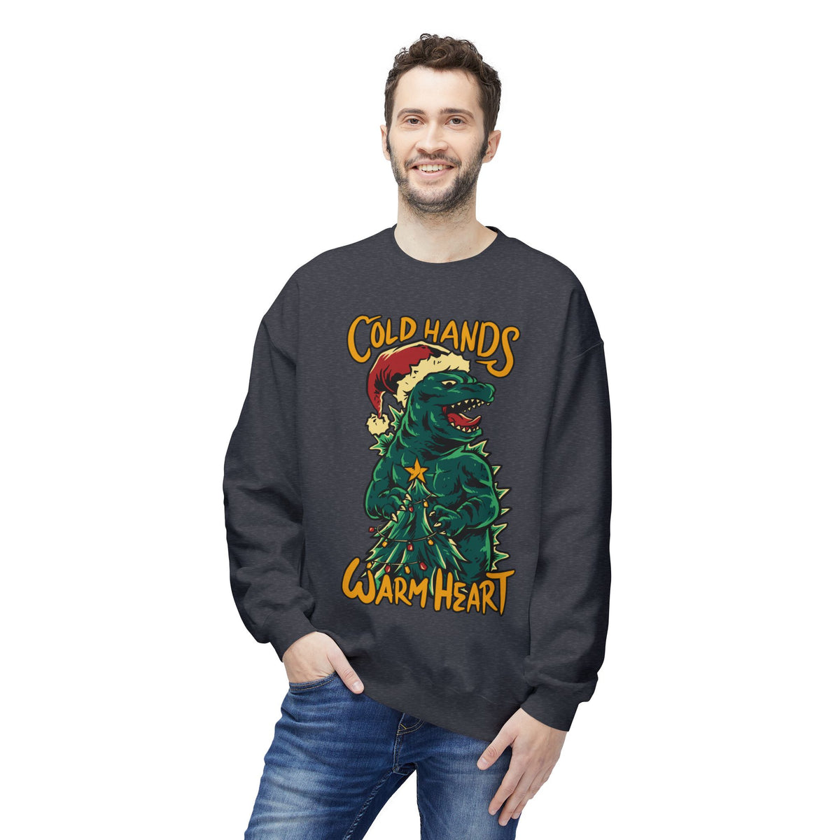 Christmas Godzilla - "Cold Hands Warm Heart" Holiday Crewneck Sweatshirt