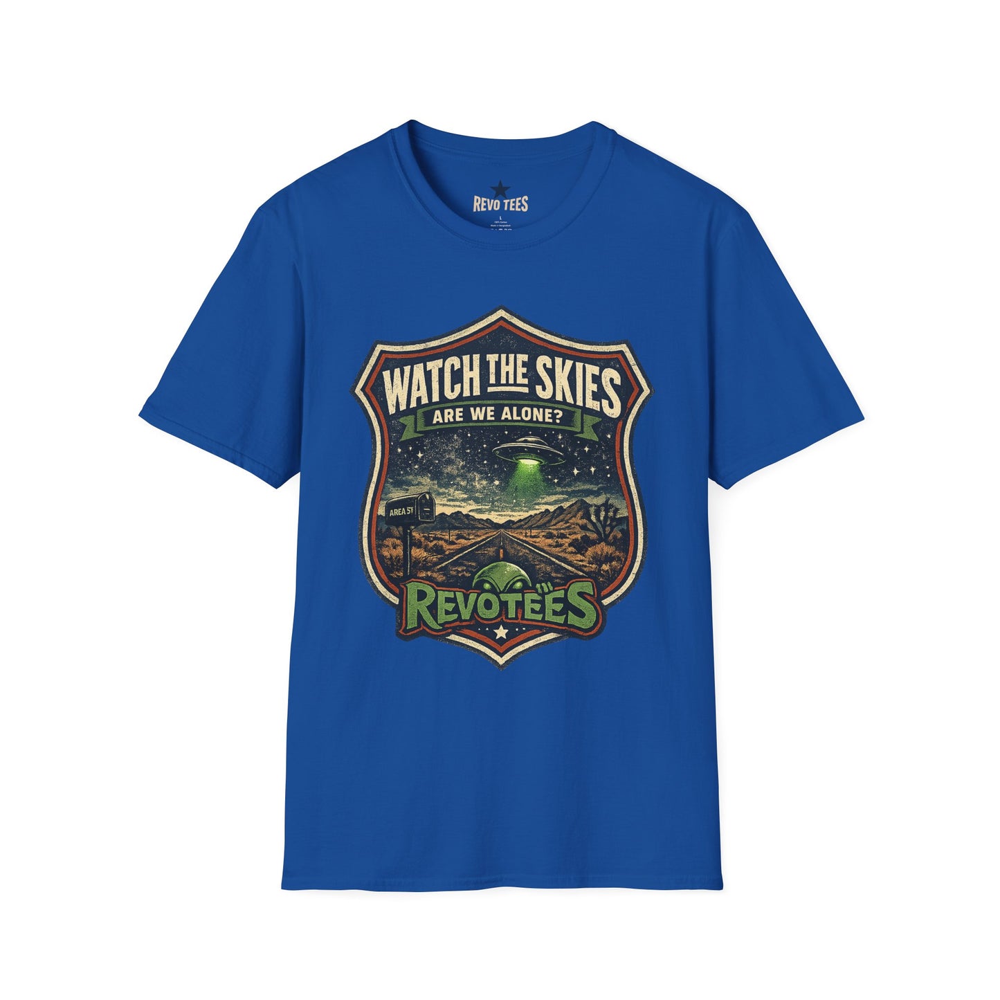 REVOTEES Watch the Skies T‑Shirt — “Are We Alone?” UFO Retro Graphic Tee