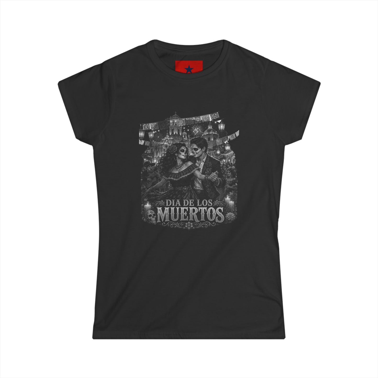 Women's Black Dia De Los Muertos (Day of the Dead) T-Shirt in Black & White