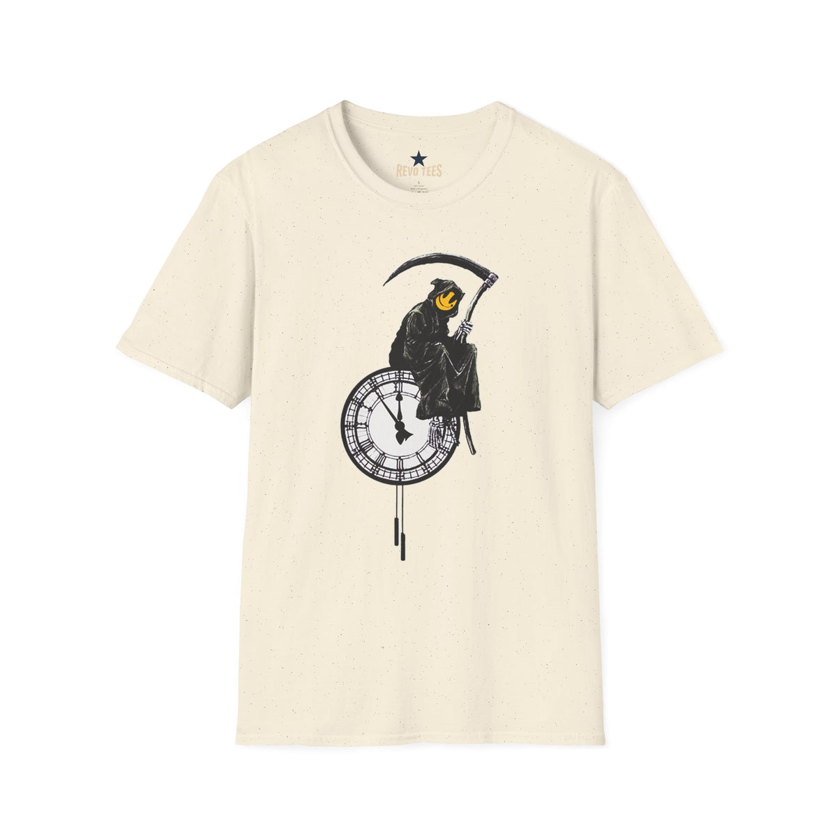 Revotees Banksy Grim Reaper Clock Graphic Smiley Mask T-Shirt - alternate view 4