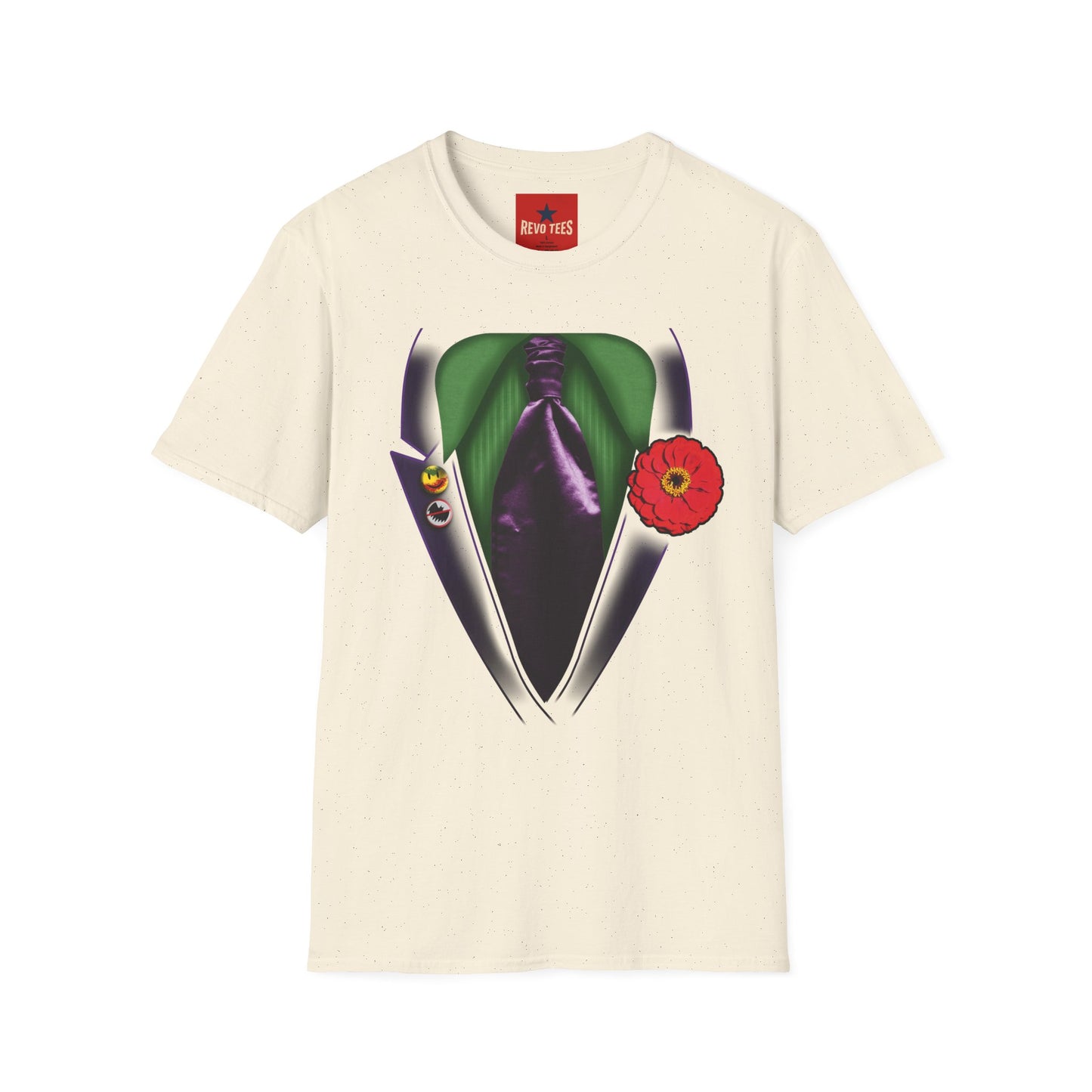Joker Suit T‑Shirt — Green Vest, Purple Tie & Poppy Graphic Tee