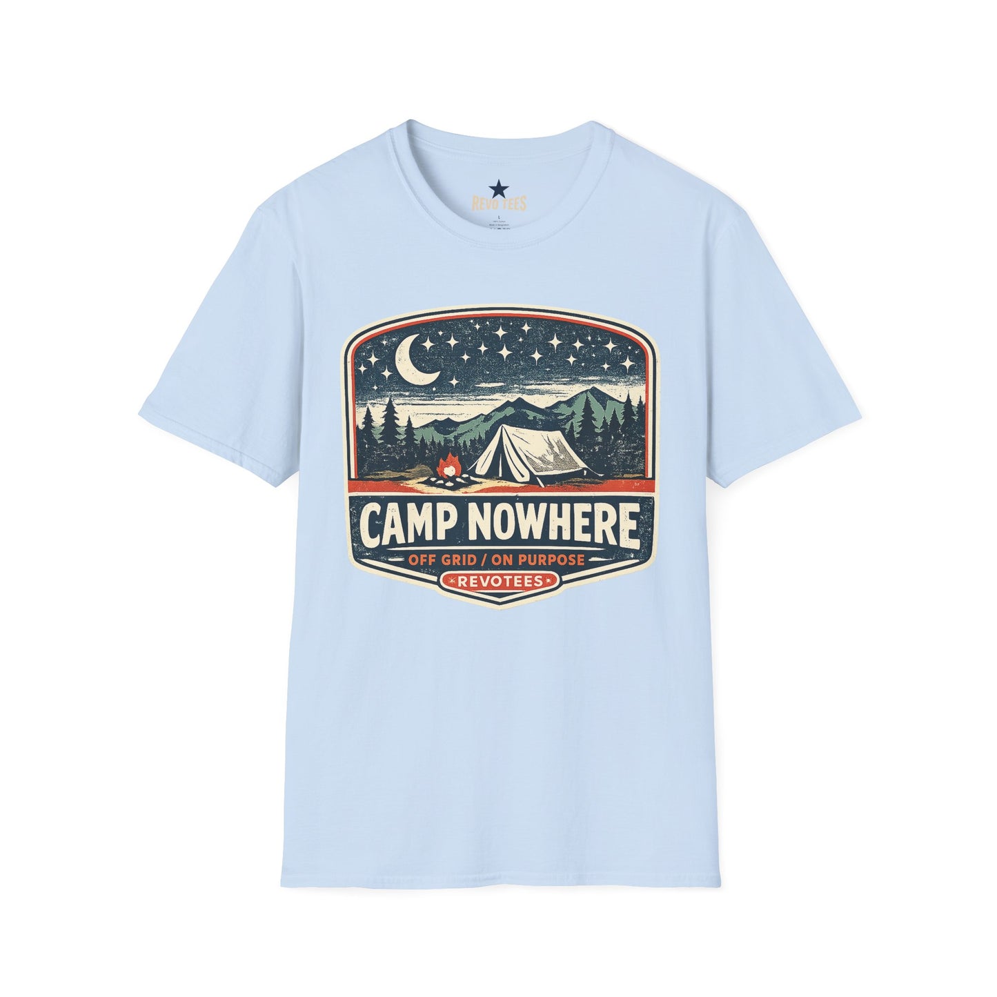 REVOTEES Camp Nowhere Vintage Camping T-Shirt — Starry Night Tent Graphic Tee