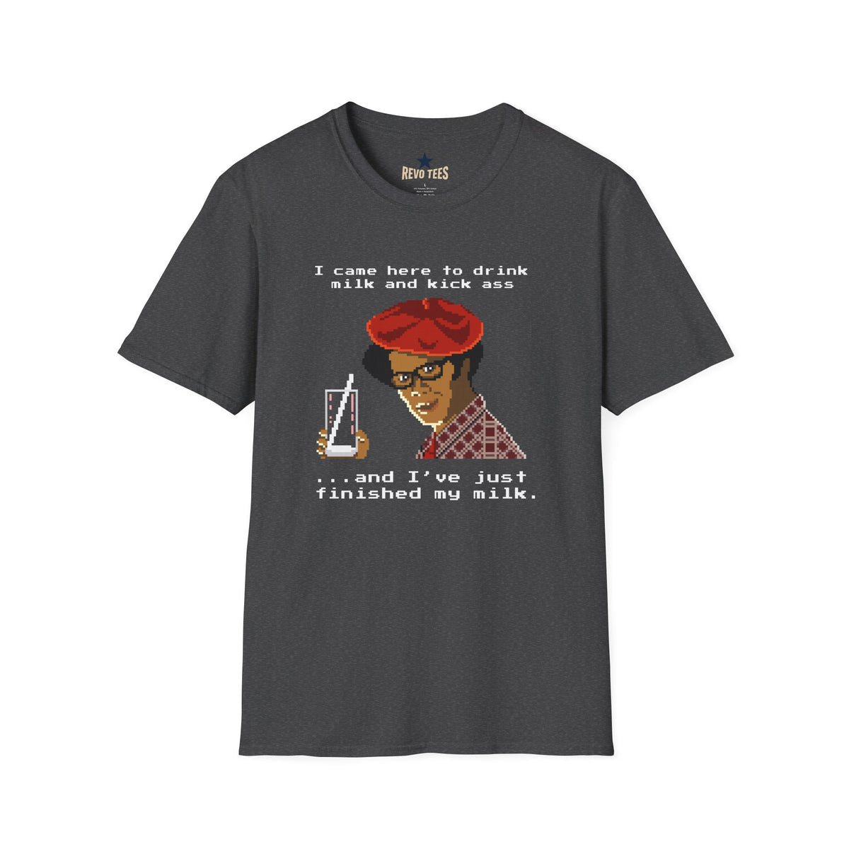 Revotees Graphic I Came Here to Drink Milk and Kick Ass Retro Pixel Design T-Shirt - alternate view 4