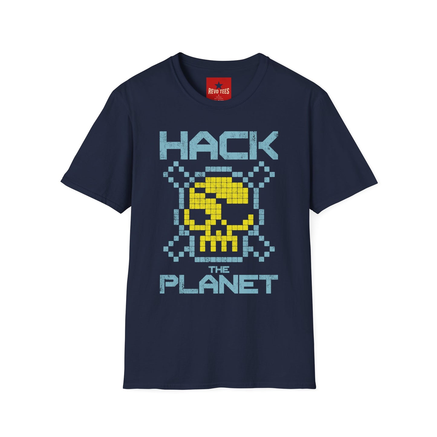 Hack the Planet T-Shirt — Retro Pixel Skull Hacker Graphic Tee