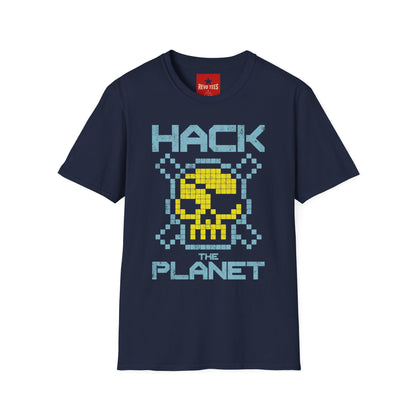 Hack the Planet T-Shirt — Retro Pixel Skull Hacker Graphic Tee
