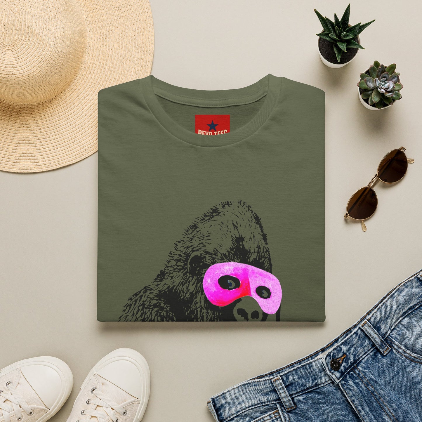 Banksy Gorilla with Pink Sleep Mask T-Shirt