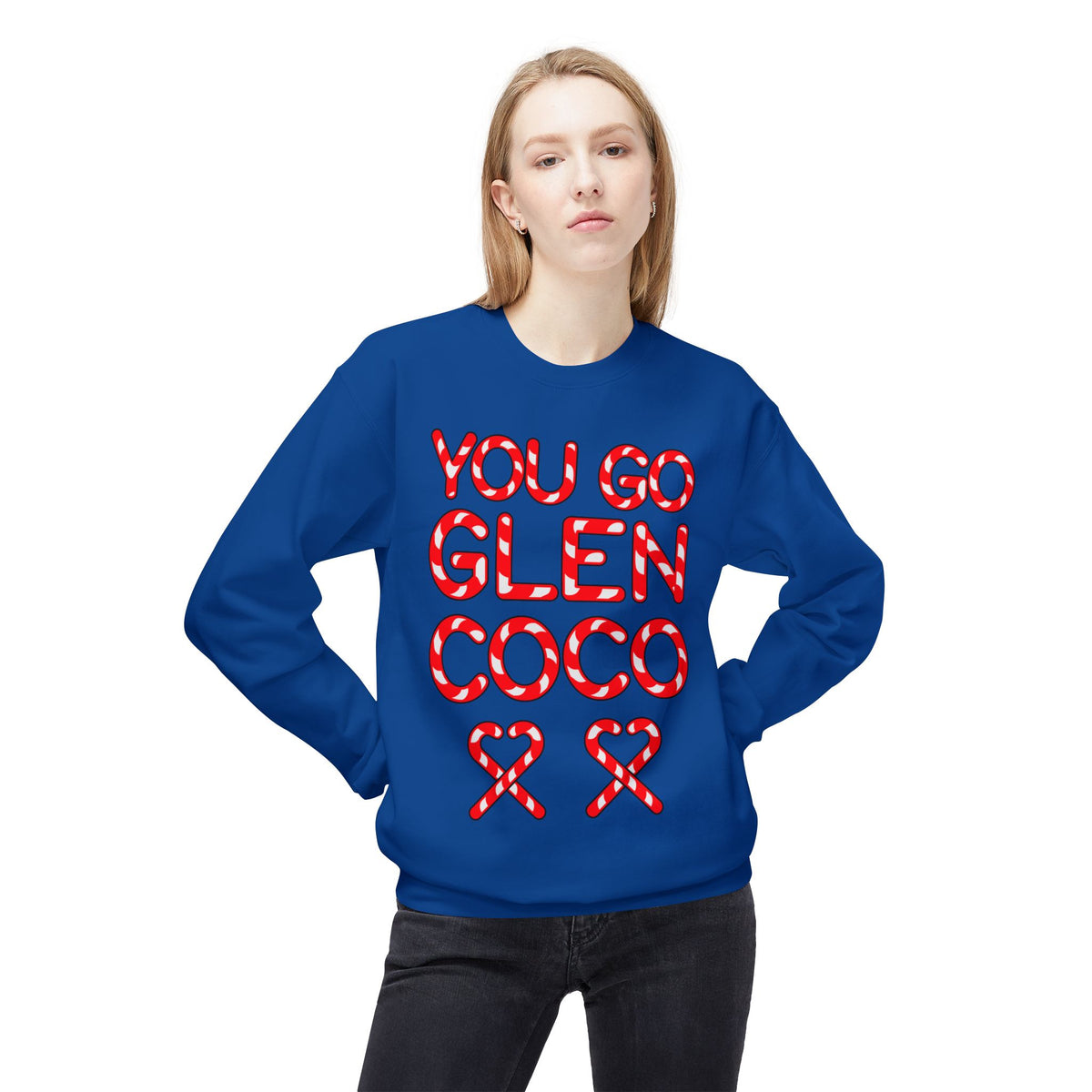 "You Go Glen Coco" Candy Cane Holiday Graphic Crewneck Sweatshirt