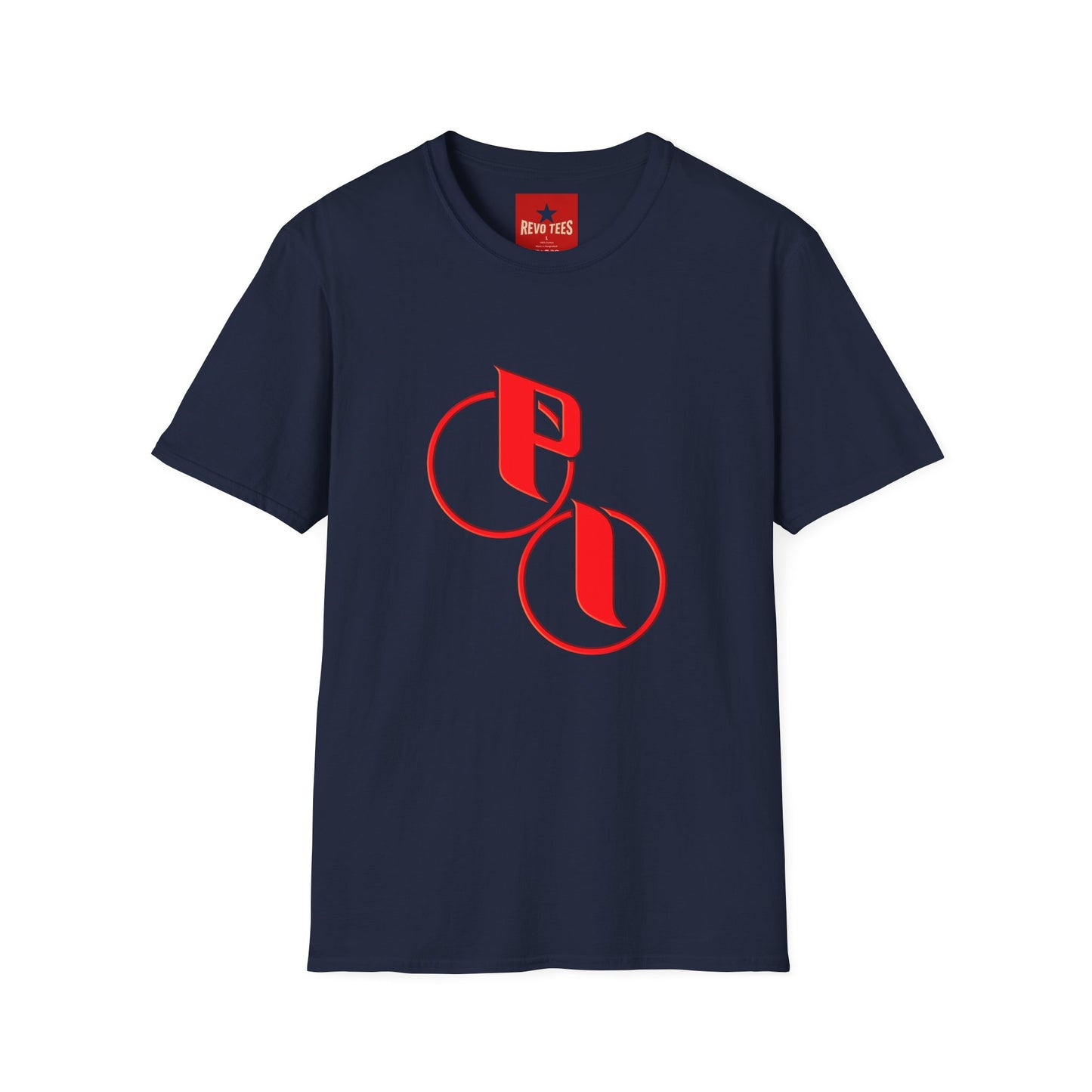 Parker Industries Graphic Tee — Red Circular Monogram Design