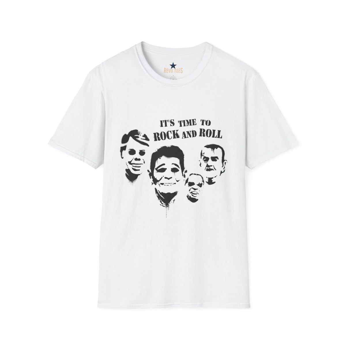 Revotees Rock and Roll Faces Its Time to Rock and Roll Retro Band T-Shirt - alternate view 3