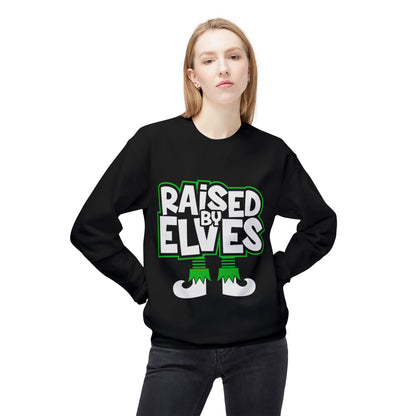 Raised by Elves Sweatshirt – Christmas Funny Holiday Crewneck
