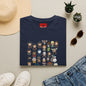 Cute Chibi Characters Crewneck T‑Shirt — Cartoon Character Grid Tee