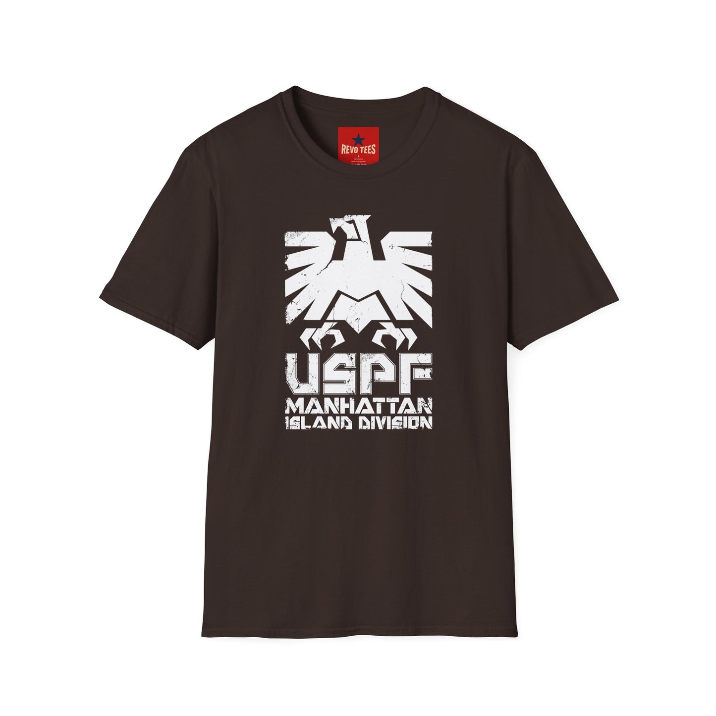 T-Shirt — Bold Distressed Eagle "USPF Manhattan Island Division" Graphic