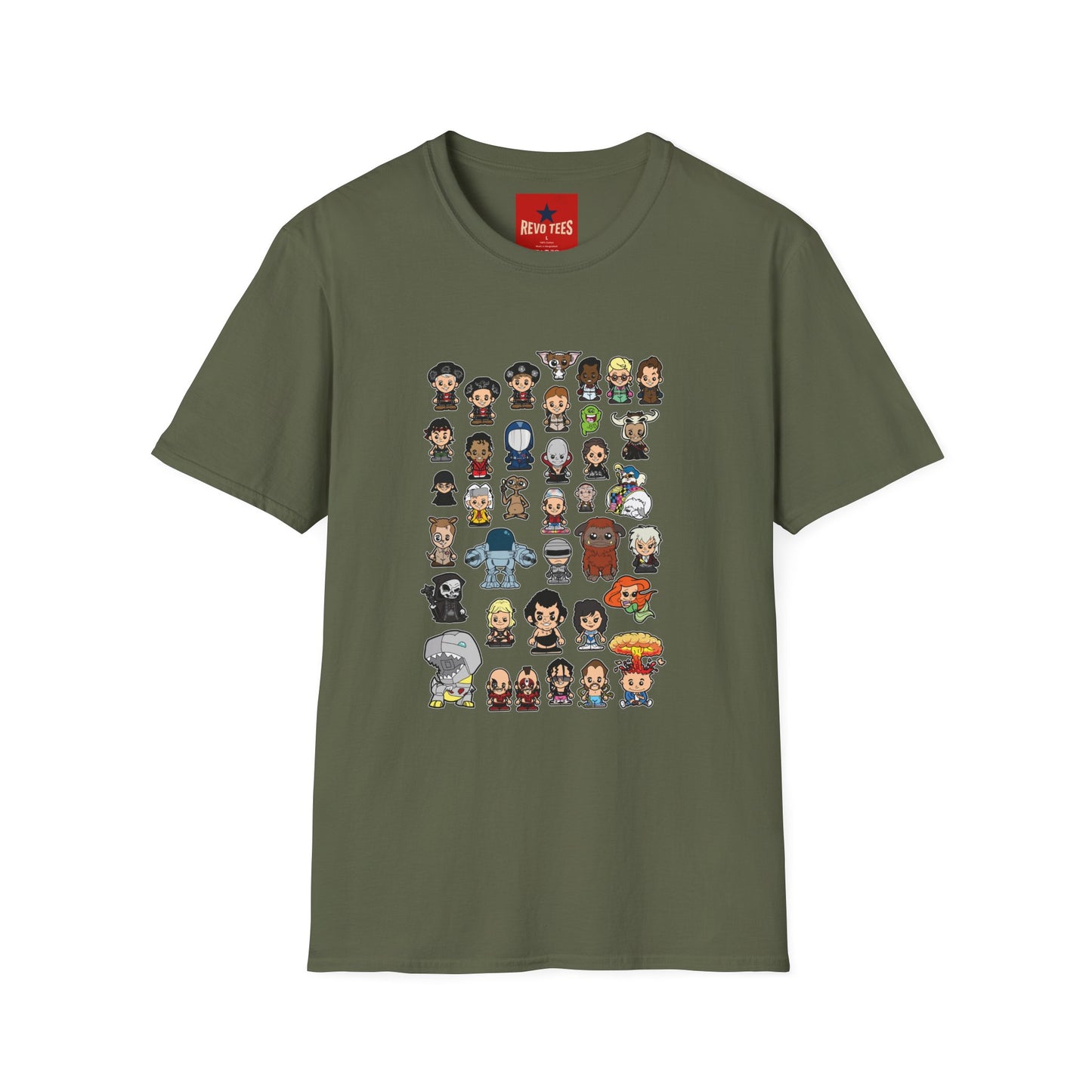 Cute Chibi Characters Crewneck T‑Shirt — Cartoon Character Grid Tee
