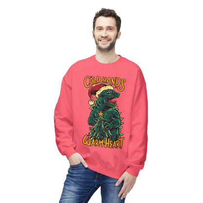 Christmas Godzilla - "Cold Hands Warm Heart" Holiday Crewneck Sweatshirt