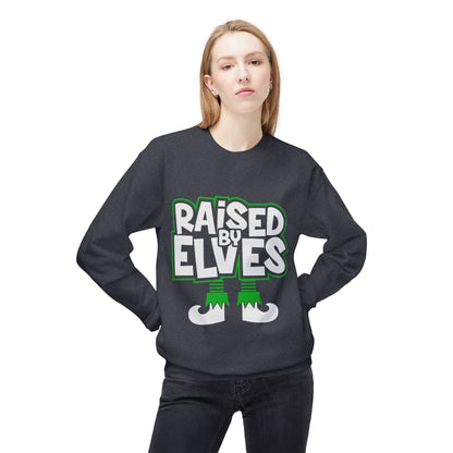 Raised by Elves Sweatshirt – Christmas Funny Holiday Crewneck