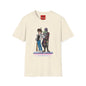 Retro Space Duo T‑Shirt — Cartoon Bounty Hunter & Kid Graphic Tee