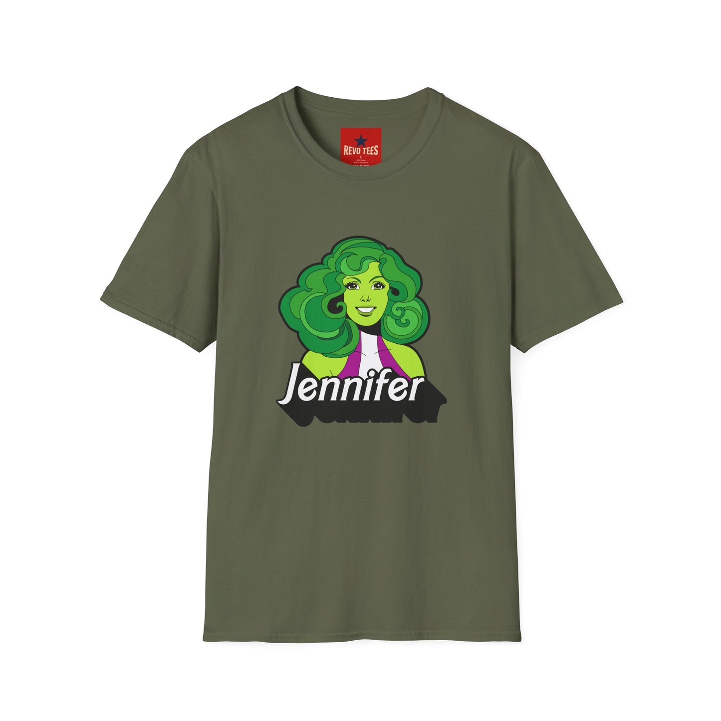 Green Hair Girl T-Shirt — Personalized Name Graphic Tee (e.g., Jennifer)