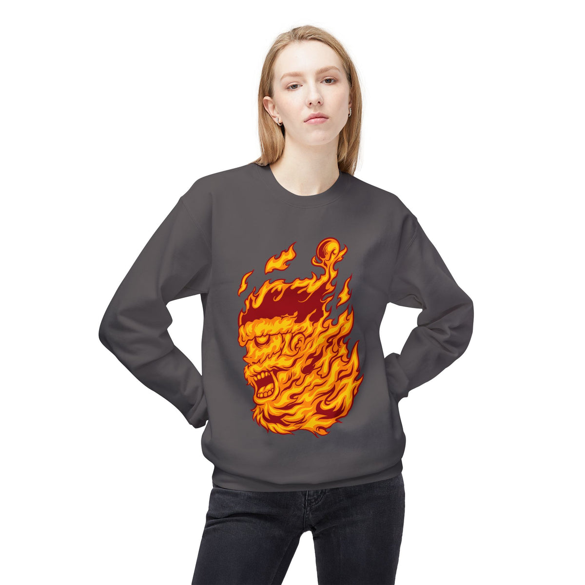 Flaming Santa Skull Redneck - I mean Crewneck Sweatshirt