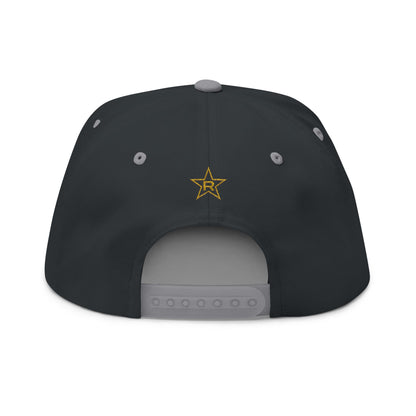 REVOTEES Embroidered Flat Bill Cap – BLACK_GOLD_WHITE Text with rear Gold Star