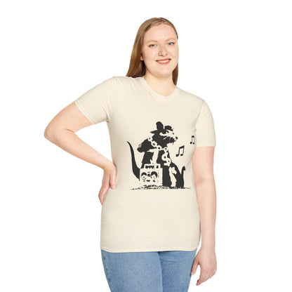 Music Cat T-Shirt — Black Silhouette Singing Rat Graphic Tee