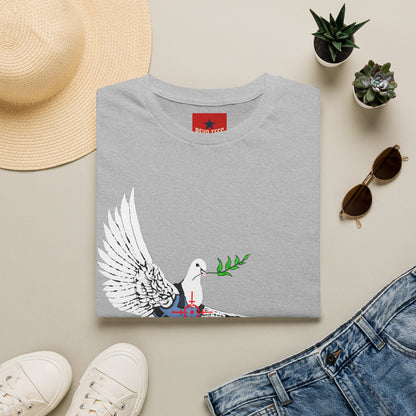 Banksy's Dove of Peace T‑Shirt — Flying Dove with Olive Branch & Earth Heart Graphic