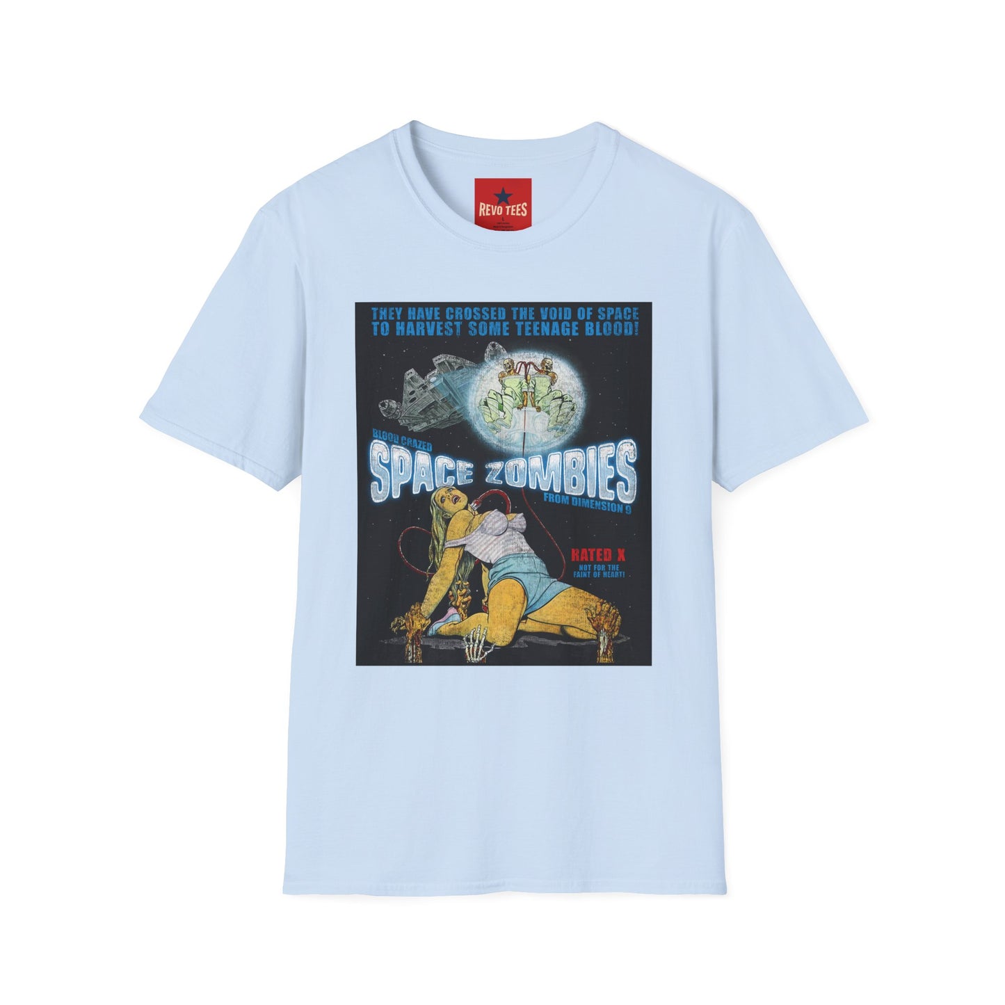 Space Zombies Retro Movie Poster T‑Shirt — Vintage Sci‑Fi Horror Tee (They Have Crossed the Void of Space to Harvest Some Teenage Blood)