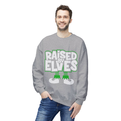 Raised by Elves Sweatshirt – Christmas Funny Holiday Crewneck