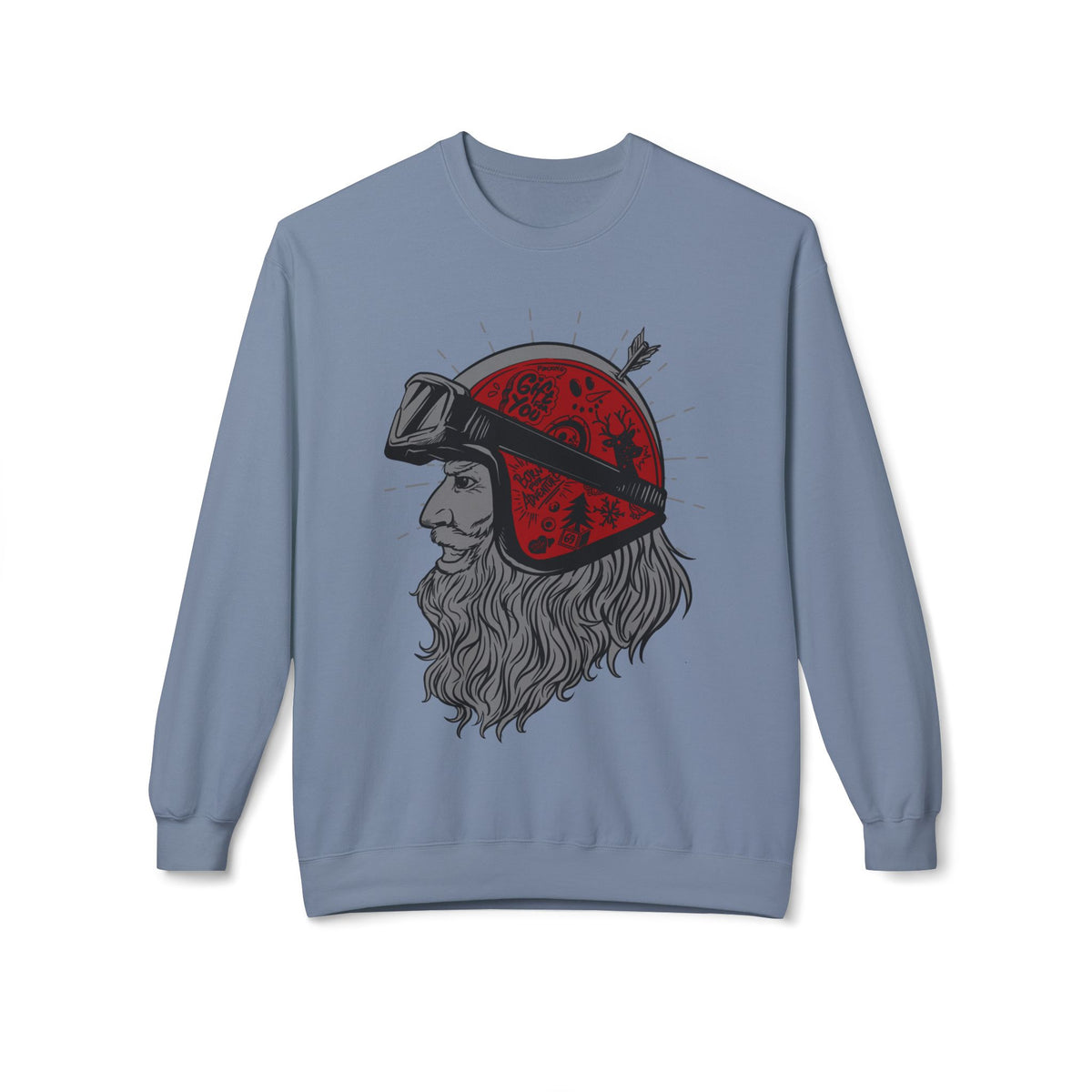 Santa the Bearded Rider  – Red Helmet Moto Crewneck Sweatshirt
