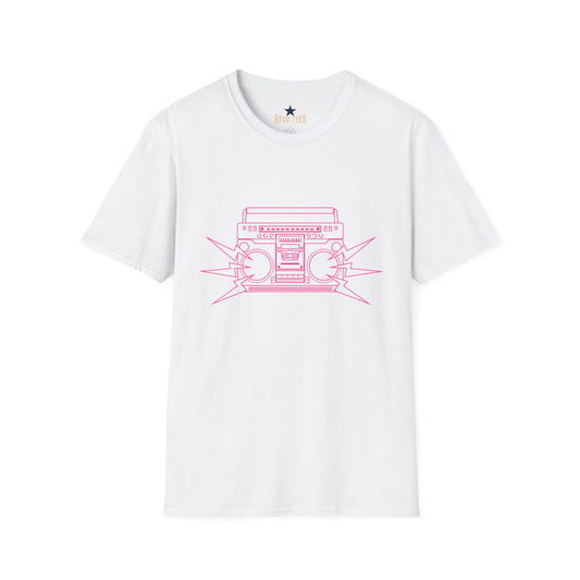 Revotees Retro Boombox Pink Line Art Vintage Radio Graphic T-Shirt - alternate view 2