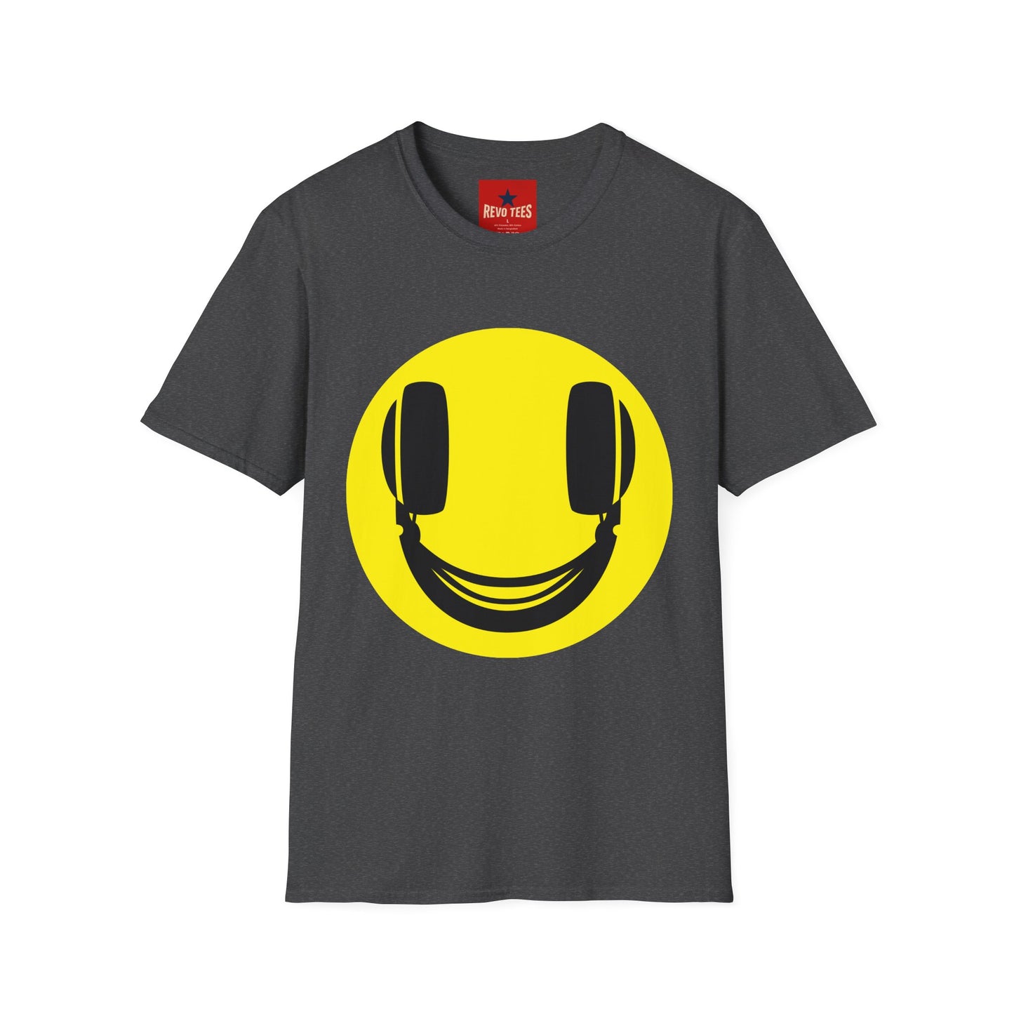 Smiley Face Headphones T-Shirt — Retro Music Lover Graphic Tee