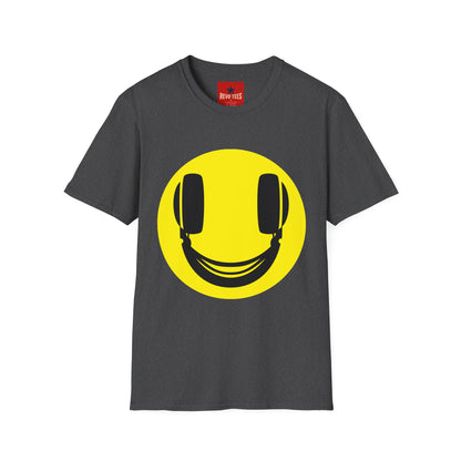 Smiley Face Headphones T-Shirt — Retro Music Lover Graphic Tee
