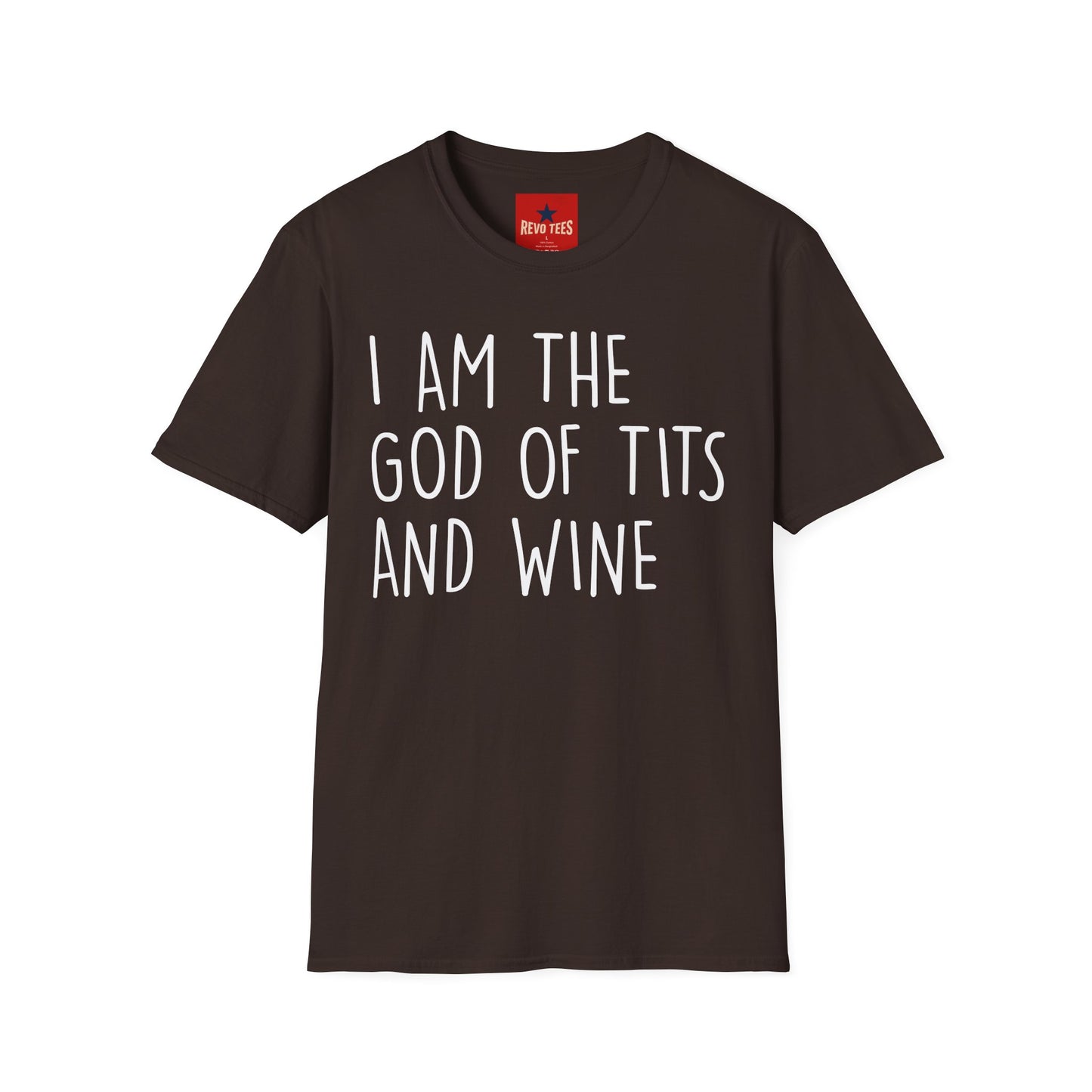 Graphic T-Shirt — "I Am the God of Tits and Wine" Funny Slogan Tee for Wine Lovers & Bachelorette Gifts