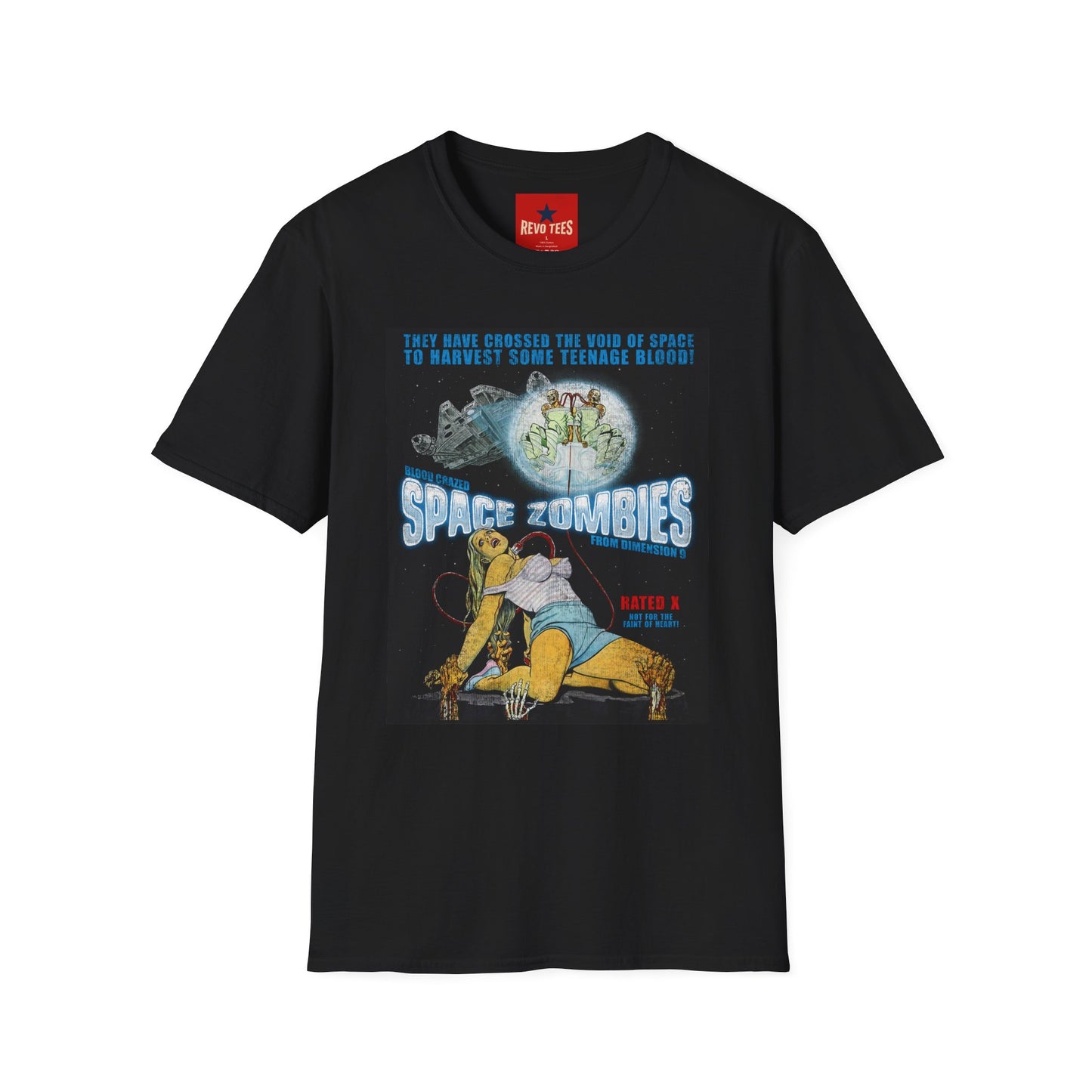 Space Zombies Retro Movie Poster T‑Shirt — Vintage Sci‑Fi Horror Tee (They Have Crossed the Void of Space to Harvest Some Teenage Blood)