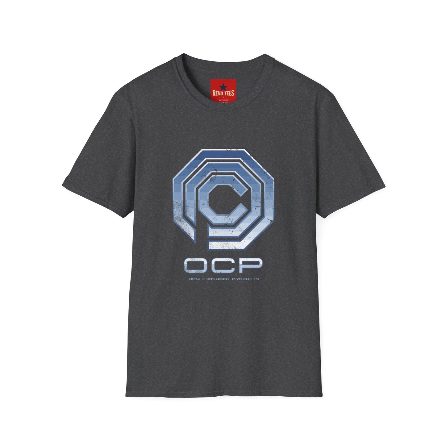 OCP Logo T‑Shirt — Retro Distressed Cyberpunk Company Tee