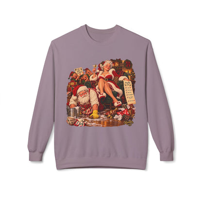 REVOTEES Vintage Santa Pin-Up Christmas Crewneck Sweatshirt