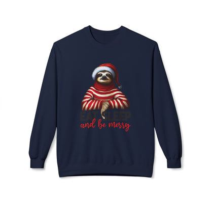 Christmas Sloth Sweatshirt – "Eat Sleep and Be Merry" Cozy Holiday Crewneck