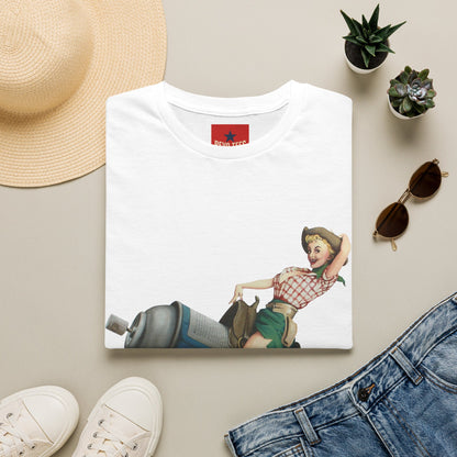 Banksy Pin-Up Cowgirl T-Shirt — Retro Pinup Girl Riding Soda Can Vintage Tee