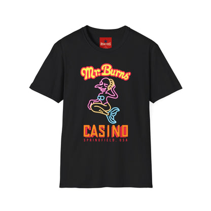 Mr. Burns Casino T-Shirt — Retro Neon Mermaid Resort Tee