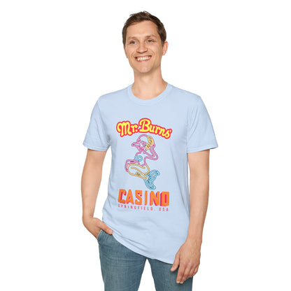 Mr. Burns Casino T-Shirt — Retro Neon Mermaid Resort Tee