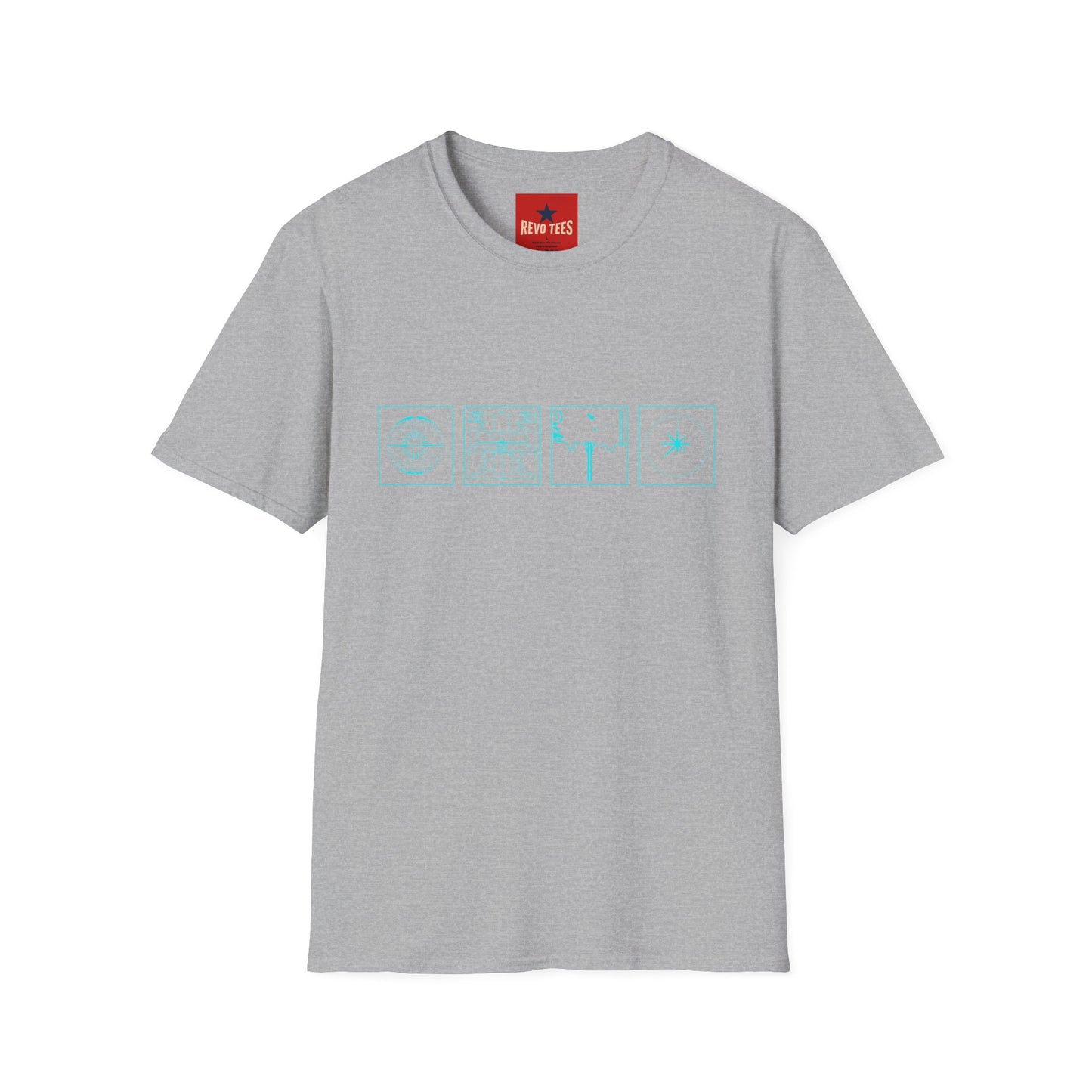 Minimal Celestial Icons T-Shirt — Light Blue Astrological Symbols