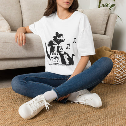 Music Cat T-Shirt — Black Silhouette Singing Rat Graphic Tee