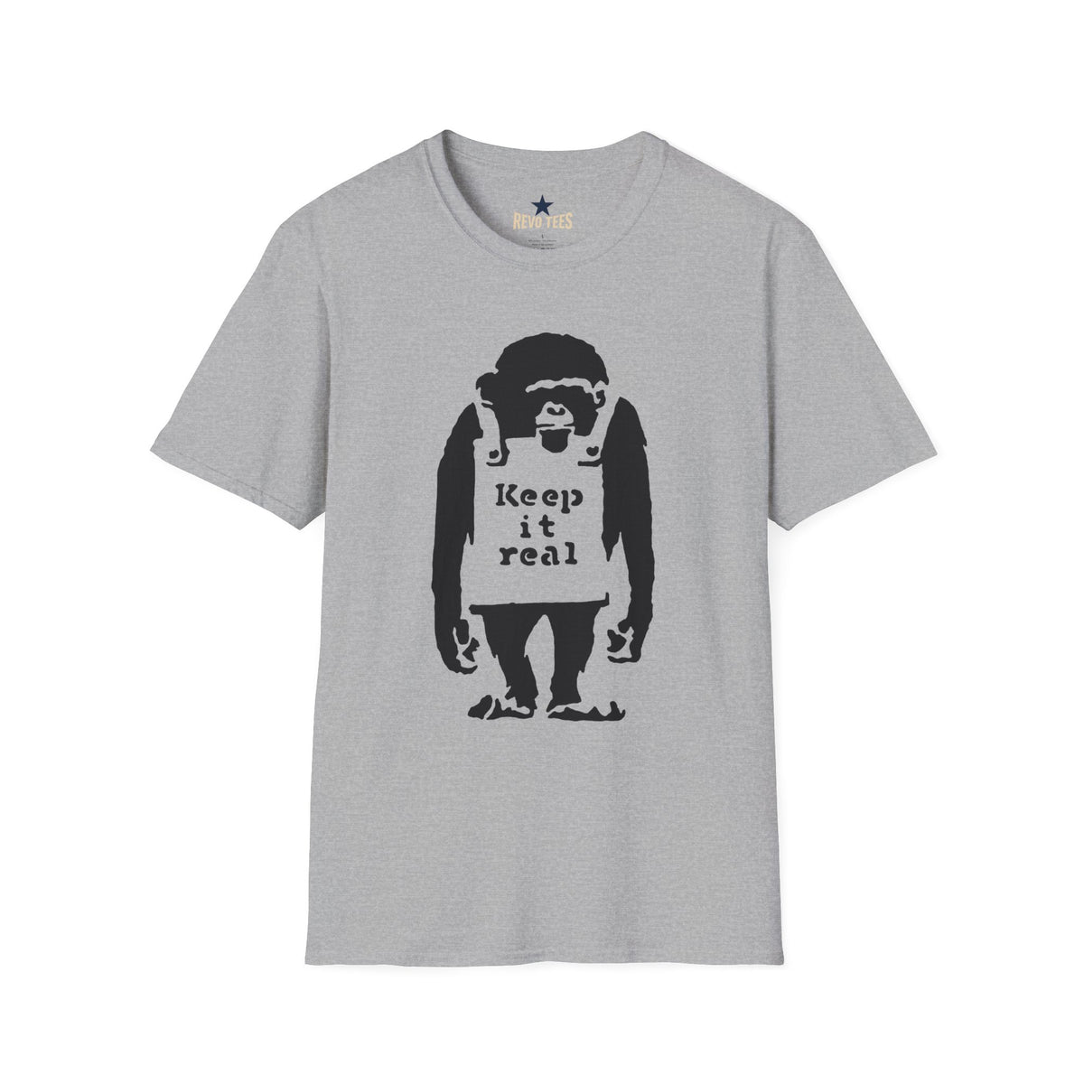 Revotees Banksy Keep It Real Monkey Graphic Vintage Streetwear Casual Gift T-Shirt - alternate view 2