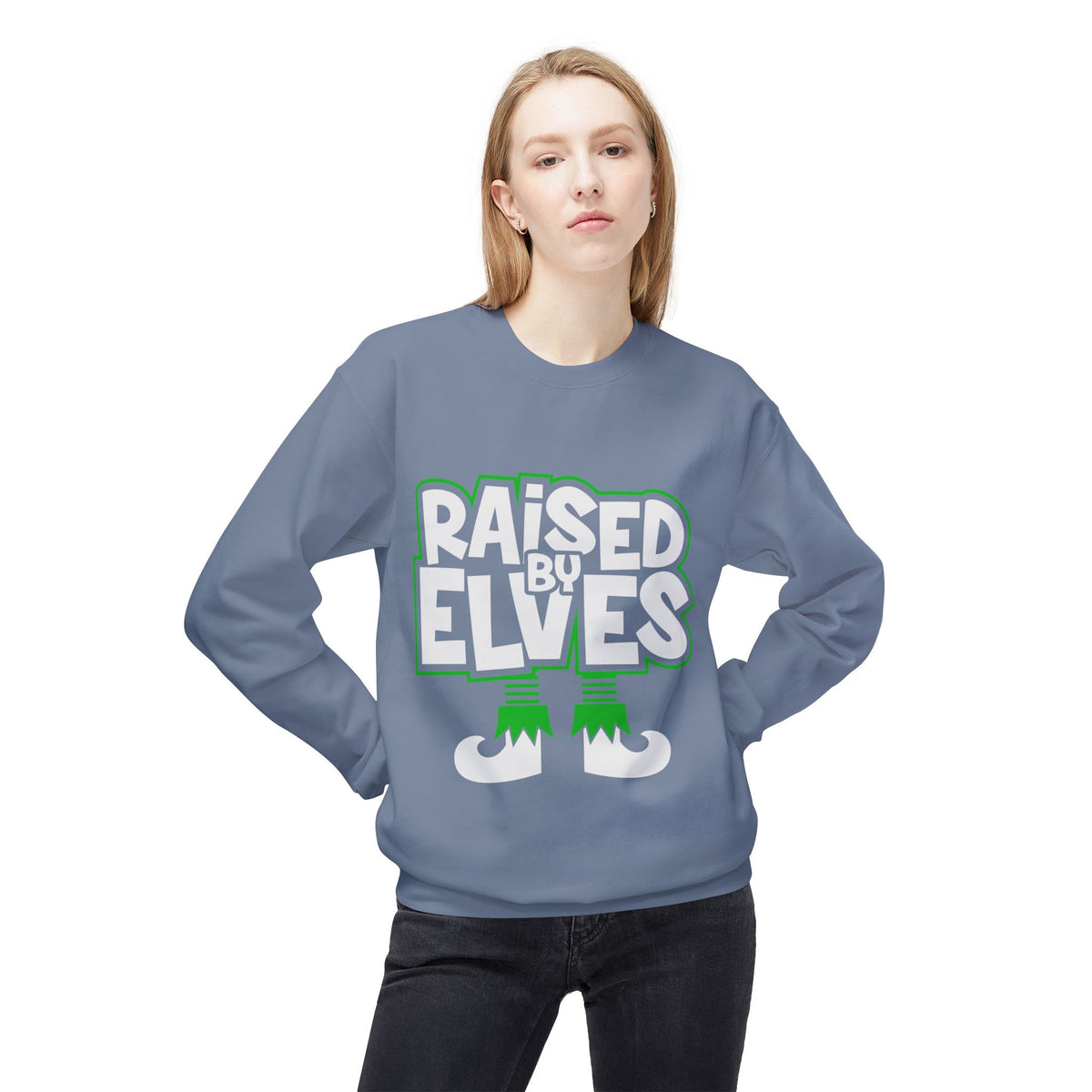 Raised by Elves Sweatshirt – Christmas Funny Holiday Crewneck