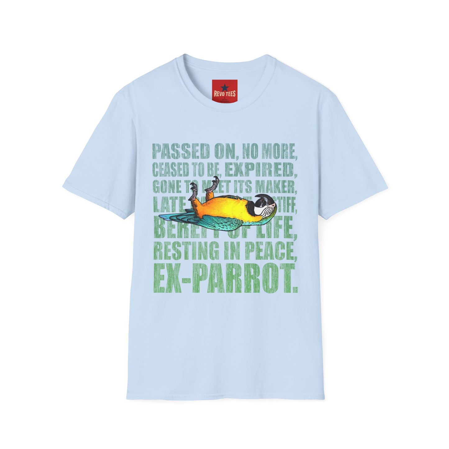 Ex-Parrot T-Shirt — Funny Parrot Memorial Tee (Passed On, Resting in Peace)