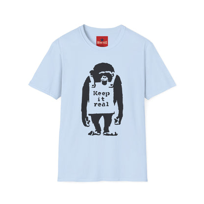 Banksy T‑Shirt — 'Keep It Real' Monkey Graphic Tee — Vintage Streetwear, Casual Gift