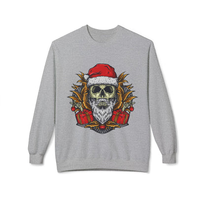 Skull Santa — Edgy Christmas Skull with Santa Hat and Gifts Crewneck Sweatshirt