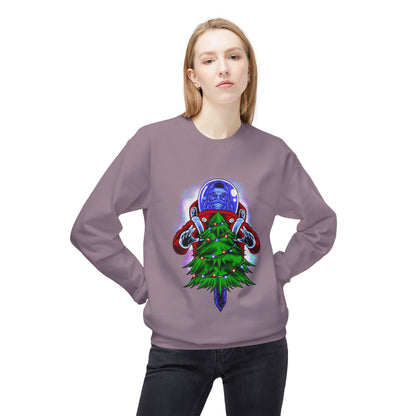 Astronaut Santa Pouncing on a Christmas Tree Crewneck Sweatshirt