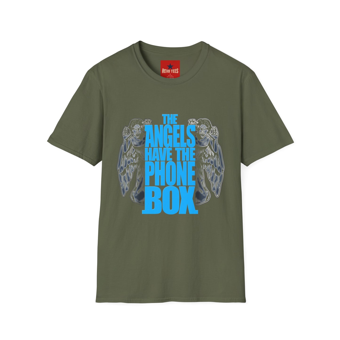 Angels Have the Phone Box T-Shirt — Retro Blue Gothic Angel Tee